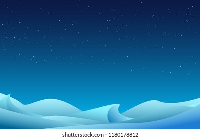 Vector winter landscape with snow covered hills.