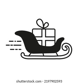 Vector winter logo design. Black and white christmas sleigh delivery icon