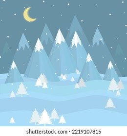 Vektorgrafik der Wintergebirge. Weihnachtskarte. Neujahrslandschaft.