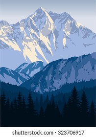 vector winter mountains landscape