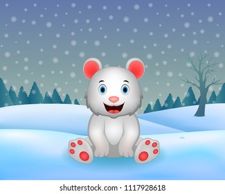 Vector winter nature background with cute bear illustration