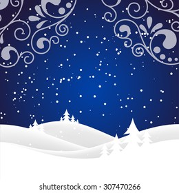 Vector winter nature with forest, tree and snow