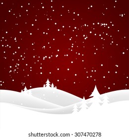 Vector winter nature with forest, tree and snow
