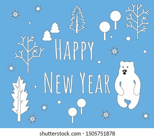 Vector winter new year illustration with white polar bears. 