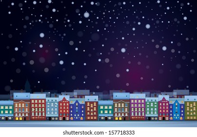 Vector of winter  night cityscape.