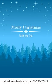 Vector winter night starry sky,  snowfall and forest background.Christmas Winter Landscape perfect for cards, prints, flyers, banners, invitations.