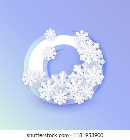 Vector winter nine number 9 with snowflakes and ice on blue background. Seasonal typography symbol with north frost snowflakes, christmas, new year holiday symbol for seasonal decoration design
