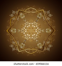 Vector Winter on a colorfil background with Abstract Gold snowflakes and dots. Can be used for textile, parer, scrapbooking, wrapping, web and print design.