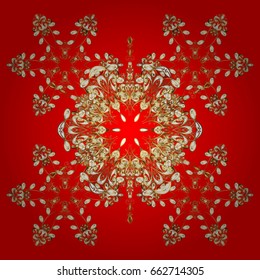 Vector Winter on a red Background with Abstract Gold snowflakes and dots. Can be used for textile, parer, scrapbooking, wrapping, web and print design.