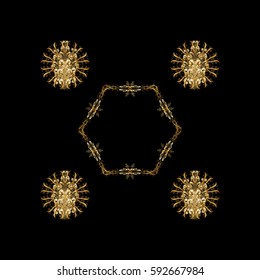 Vector winter ornament. Isolated design on black background in golden colors. Abstract isolated with Floral Elements.