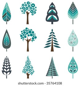 Vector winter ornamental trees.