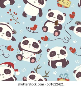 vector winter panda seamless pattern