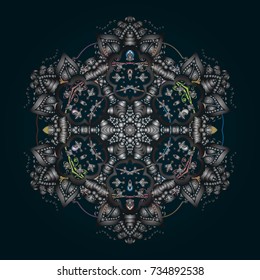 Vector winter pattern. Abstract background with Floral Elements. Vector illustration. Design on blue, gray and neutral colors.