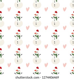 Vector winter pattern for decoration design with snowman and heart. New year background decoration