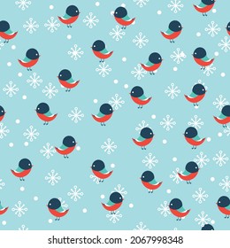 vector winter pattern. flat pattern image with hat, mittens, bird and snowflakes. winter pattern wrapping paper