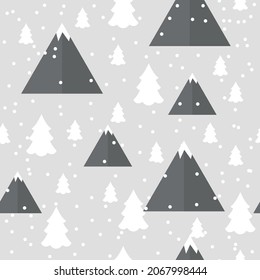 vector winter pattern. flat pattern image with snow-capped mountains and christmas trees
