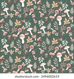 Vector - winter plants with fir and holly berries seamless pattern.