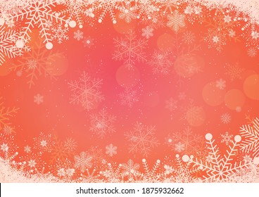 The vector winter red gradient Christmas background snowflake and snow border