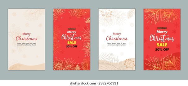Vector winter sale backgrounds for social media stories with falling snowflakes