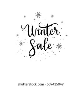 Vector Winter sale hand lettering calligraphy label and shape on white background.