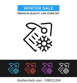 Vector winter sale icon. Label and snowflake. Winter shopping concept. Premium quality graphic design. Modern signs, symbol, simple thin line icons set for website, web design, mobile app, infographic