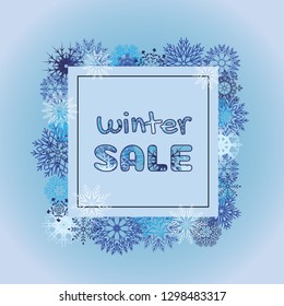 Vector Winter Sale with Snowflakes square frame
