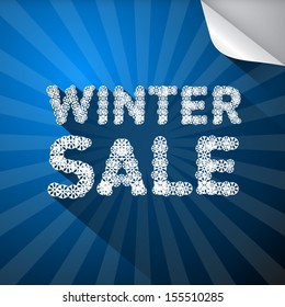 Vector Winter Sale Title Made from Snowflakes on Blue Background 