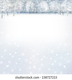 Vector of winter scene with forest background.