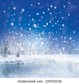 Vector of winter scene with forest background.