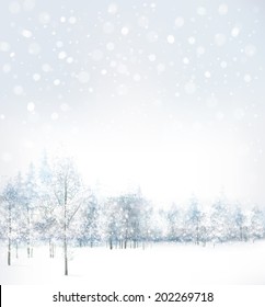 Vector of winter scene with forest background. 