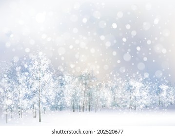 Vector of winter scene with forest background. 