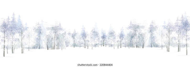 Vector Winter Scene With Forest Background Isolated On White.