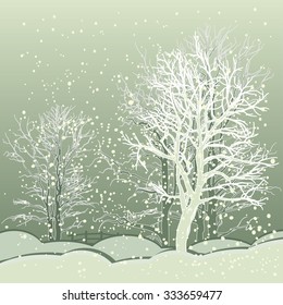 Vector of winter scene with forest background, fantasy winter landscape winter scene with snowflakes. For Christmas cards and book cover design