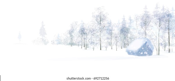 Vector winter scene with house in forest. 