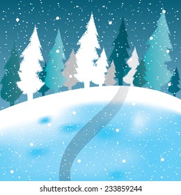 Vector of winter scene, white snow and blue sky. vector