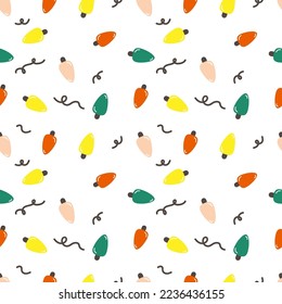 Vector winter seamless pattern with christmas lights. Merry Christmas and happy New Year. Christmas background. Winter wrapping.