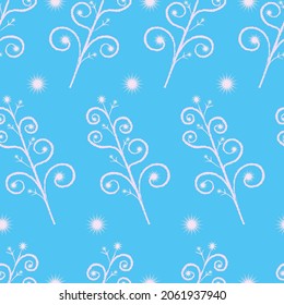 Vector winter seamless pattern. Decorative frozen elements on blue background. 