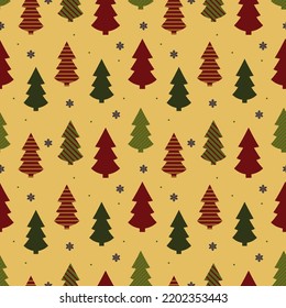 Vector winter seamless pattern. Illustration of new year trees and snowflakes. Merry Christmas and happy New Year. Christmas background. Winter wrapping.