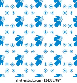 Vector winter seamless pattern with snowflakes, mittens. Christmas and New Year 2019 background. Design for wrapping, fabric, print.