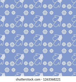 Vector winter seamless pattern with snowflakes, mittens. Christmas and New Year 2019 background. Design for wrapping, fabric, print.