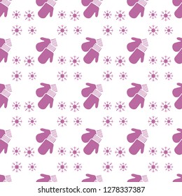 Vector winter seamless pattern with snowflakes, mittens. Christmas and New Year 2019 background. Design for wrapping, fabric, print.