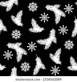 Vector - Winter seamless pattern, snowflakes and fir twigs illustration.