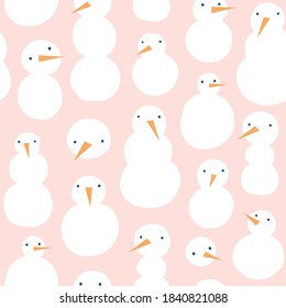 Image vectorielle motif harmonieux d'hiver. Conception géométrique Snowman. Neiges sur fond rose. Texture de répétition scandinave simple et élégante. 