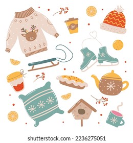 vector winter set of elements and objects

