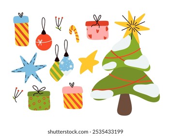 Vector winter set. Set of New Year and Christmas objects.