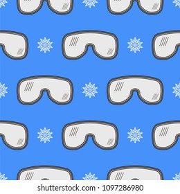 Vector Winter Ski Goggles Seamless Pattern Isolated on Blue Background