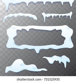 vector winter snow caps collection isolated on transparent background background. winter ice border or frame set for winter banner design