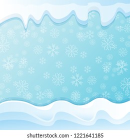 vector winter snow caps isolated on blue sky background with snowflakes. winter snow border or frame for winter sale or christmas banner design