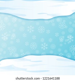 vector winter snow caps isolated on blue sky background with snowflakes. winter snow border or frame for winter sale or christmas banner design