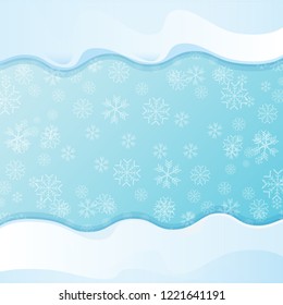 vector winter snow caps isolated on blue sky background with snowflakes. winter snow border or frame for winter sale or christmas banner design